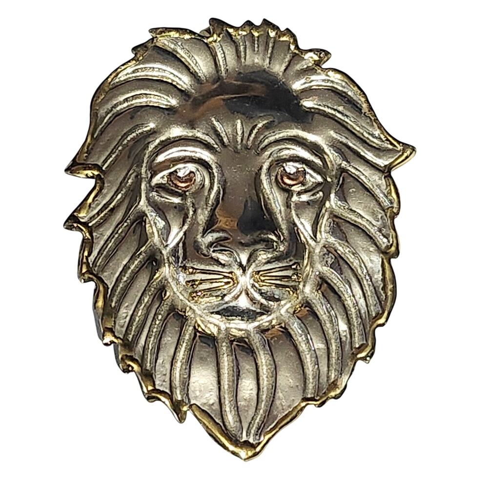Vtg 1970s Huge Mexican Style Tricolor Mixed Metal Lion Pendant Pin Brooch